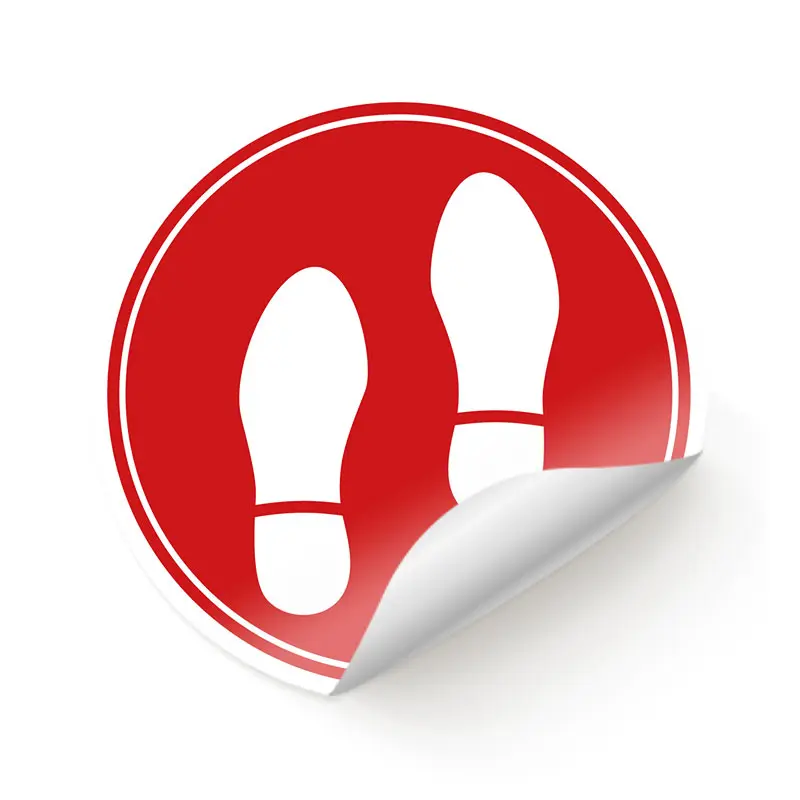 Bodenaufkleber rund rot "Footsteps