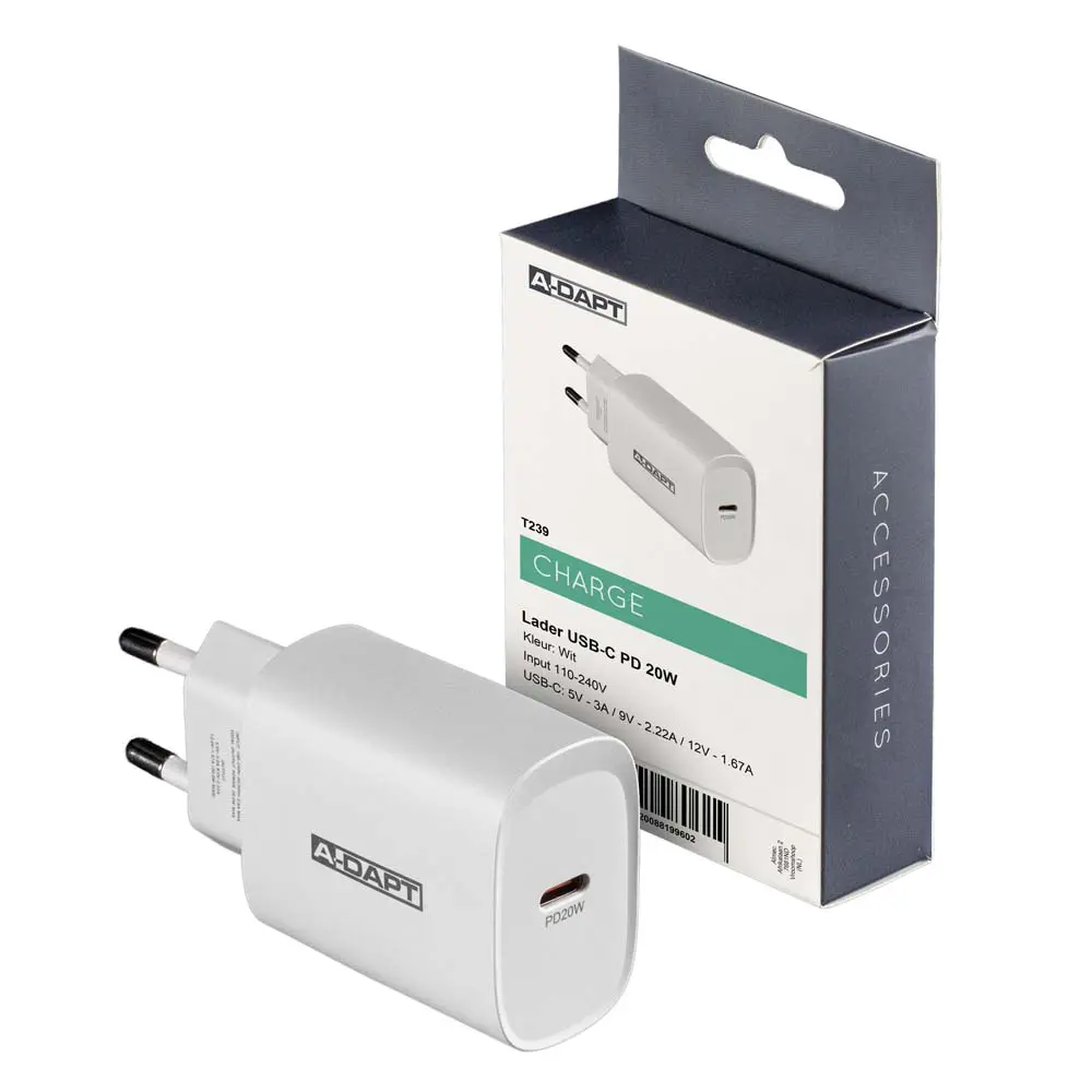 Chargeur domestique 20W 1x USB-C PD blanc