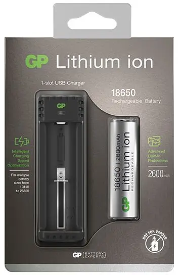 USB battery charger GP L111 1 x Li-Ion 18650 2600 mAh
