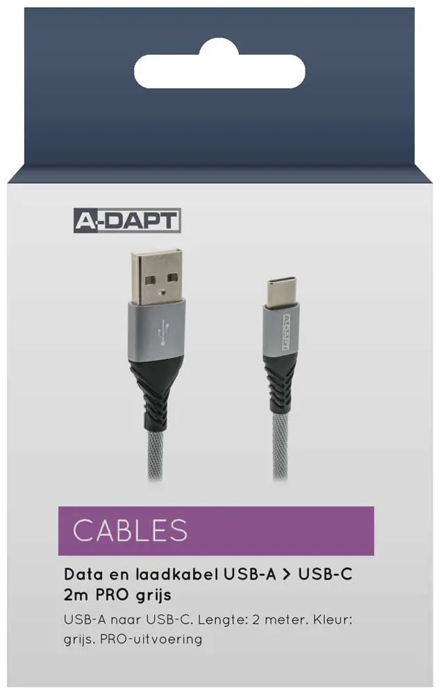 Daten- und Ladekabel USB-A > USB-C 2m PRO grau