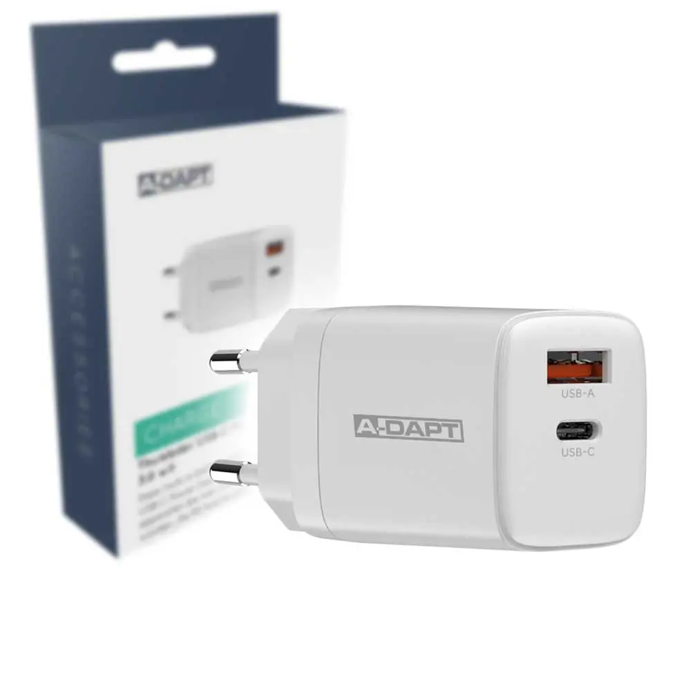 Chargeur domestique USB-C PD 20W USB QC 3.0 blanc