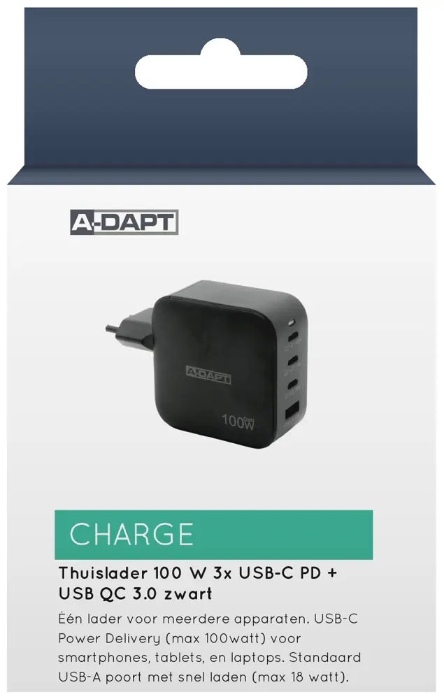 Home charger 100 W 3x USB-C PD USB QC 3.0 black