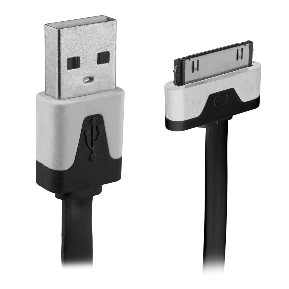 Cable de datos de 30 clavijas de Apple plano de 1m negro