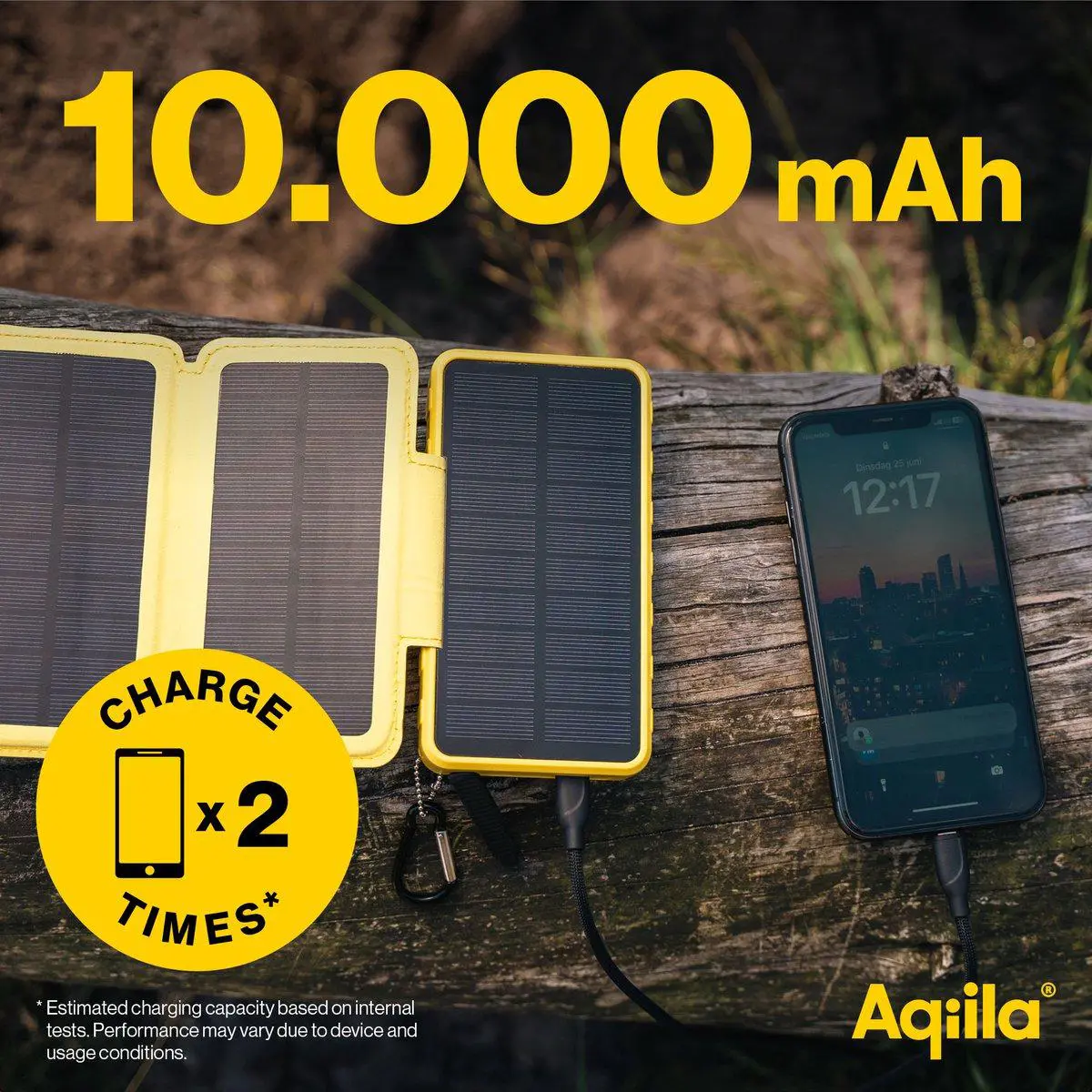 Aqiila Powerbird BS10 Solar Powerbank 20W geel 10.000 mAh