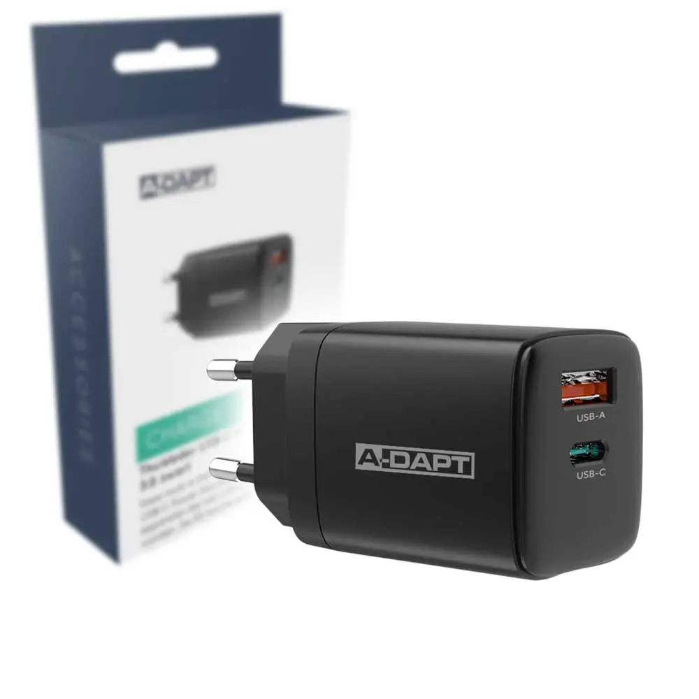 Home Charger USB-C PD 30W + USB QC 3.0 Black