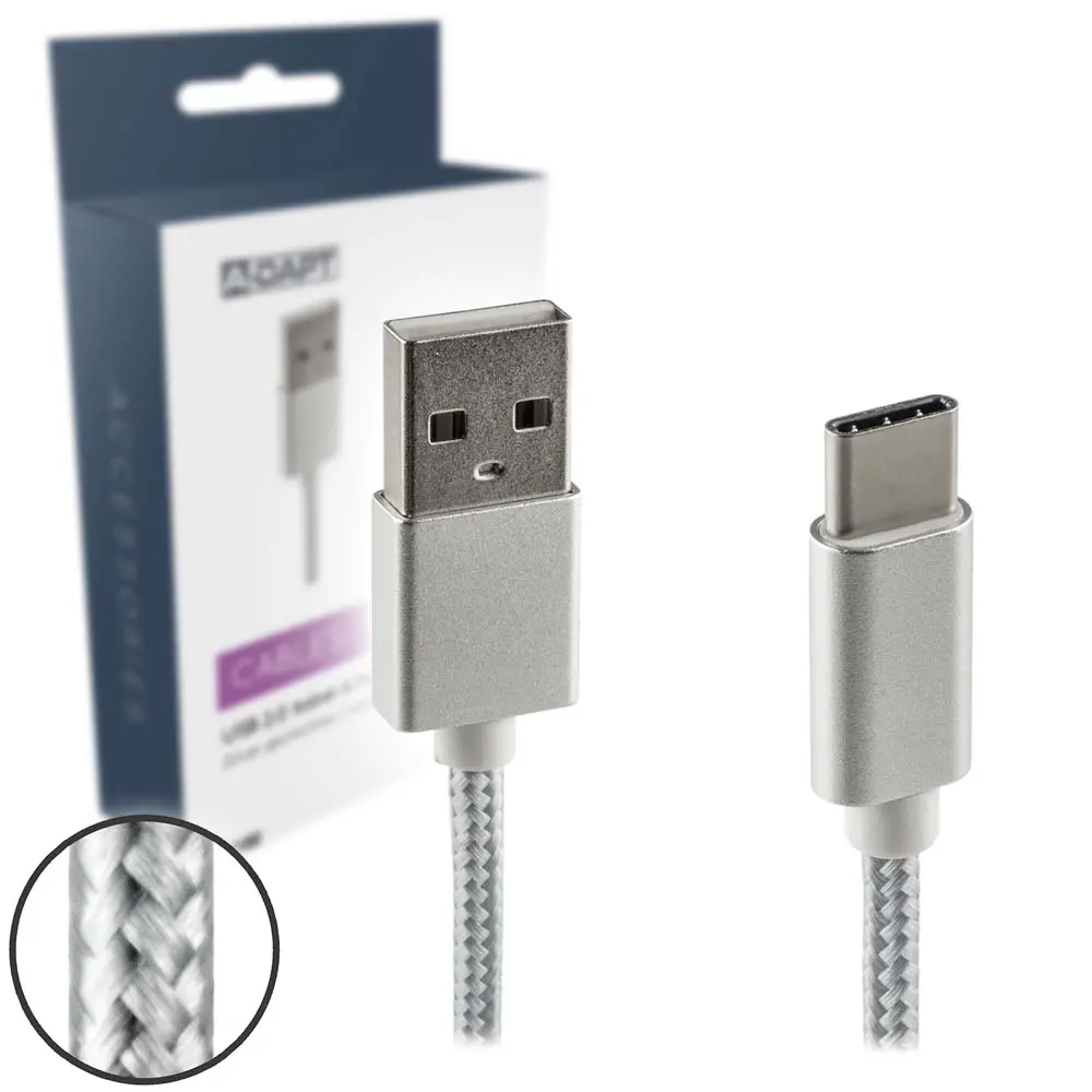 Data en laadkabel USB-C Nylon 1m zilver