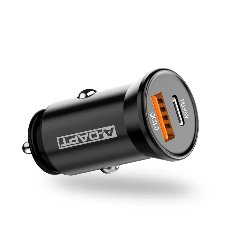 Car charger 1x PD3.0 30W + 1x USB QC3.0 18W black