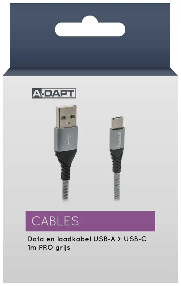Data and charging cable USB-A > USB-C 1m PRO gray