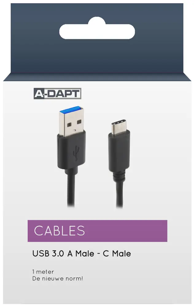 Data and charging cable USB-A 3.0 - USB-C 3.1 black