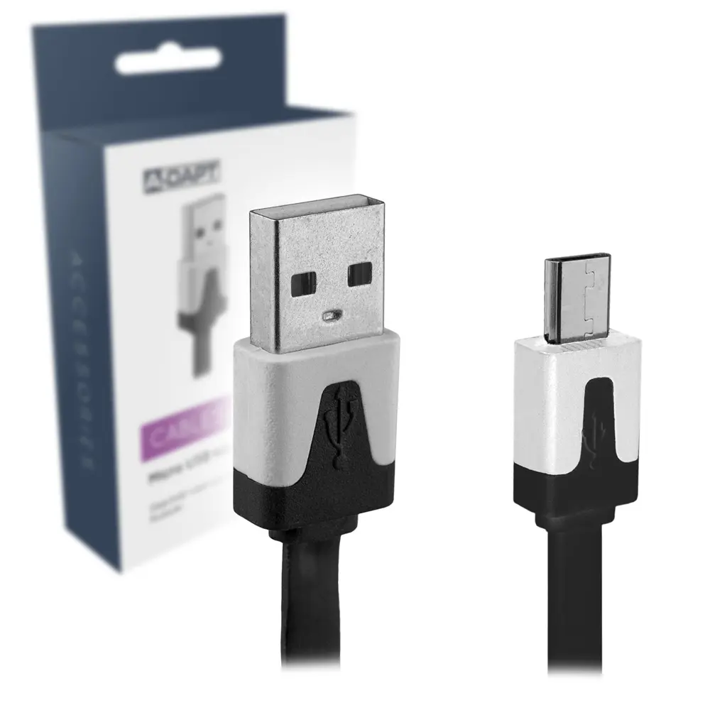 Cable de datos y carga Micro USB plano 1m negro