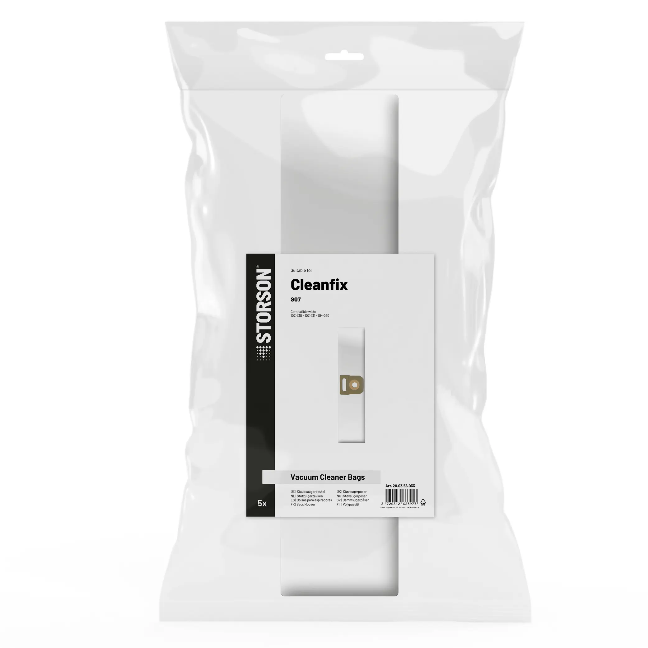 STORSON Vacuum Cleaner Bags compatible with Cleanfix S07, MASTERPROFI Profi 1