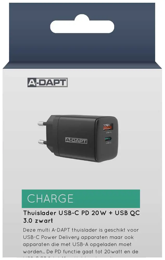 Home Charger USB-C PD 30W + USB QC 3.0 Black