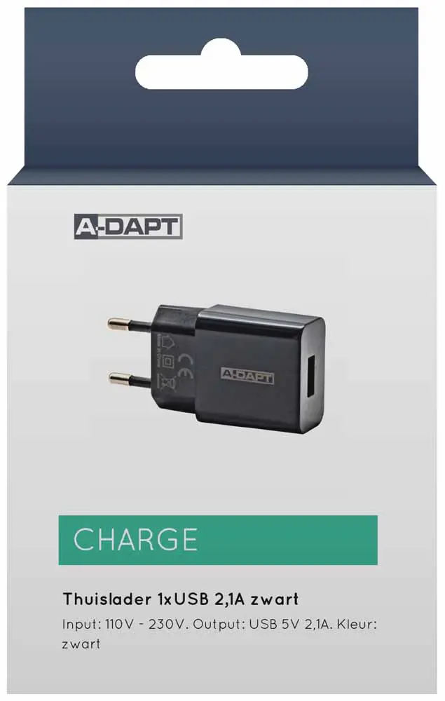Thuislader 1x USB 2,1A zwart