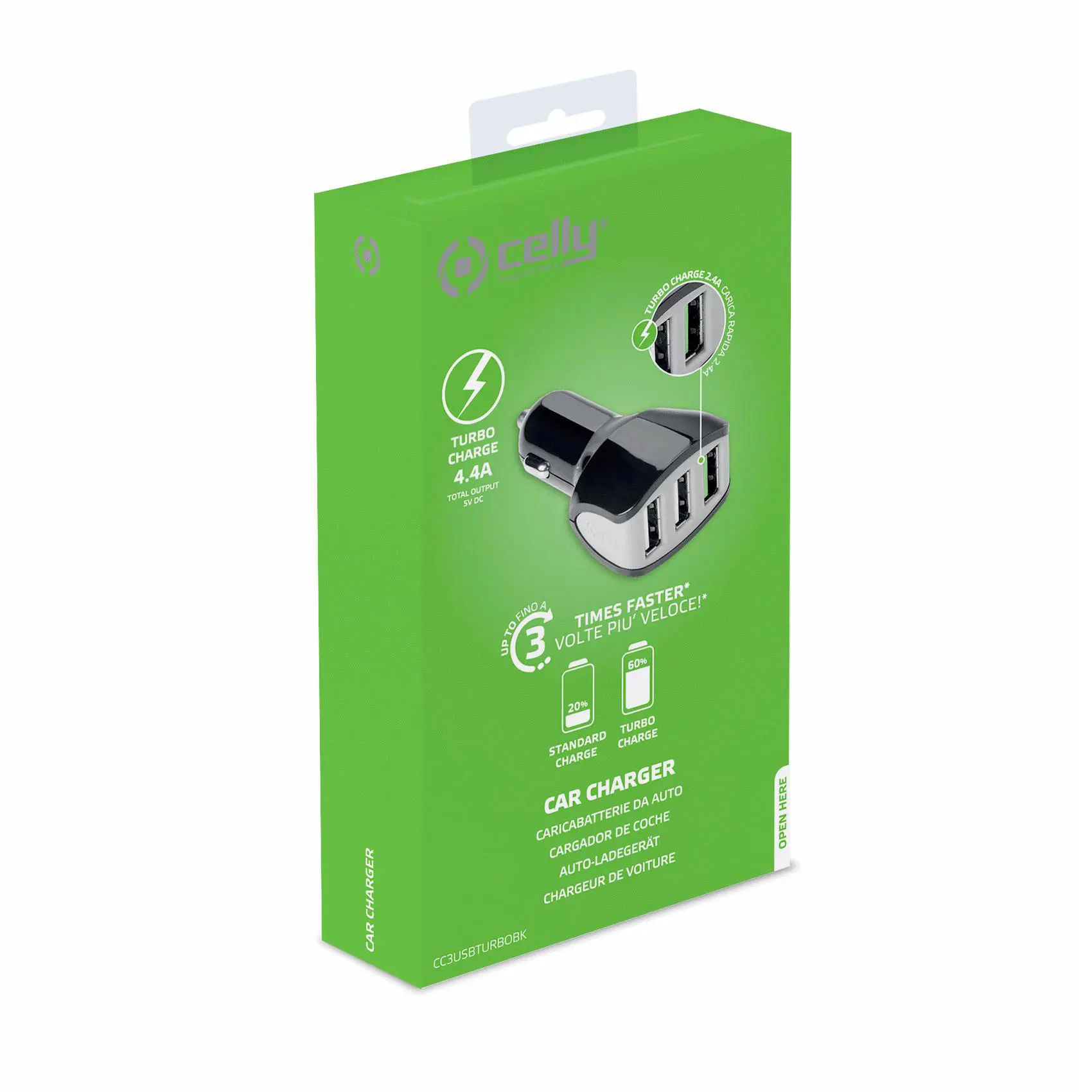 Autolader 3x USB 4,4A Zwart