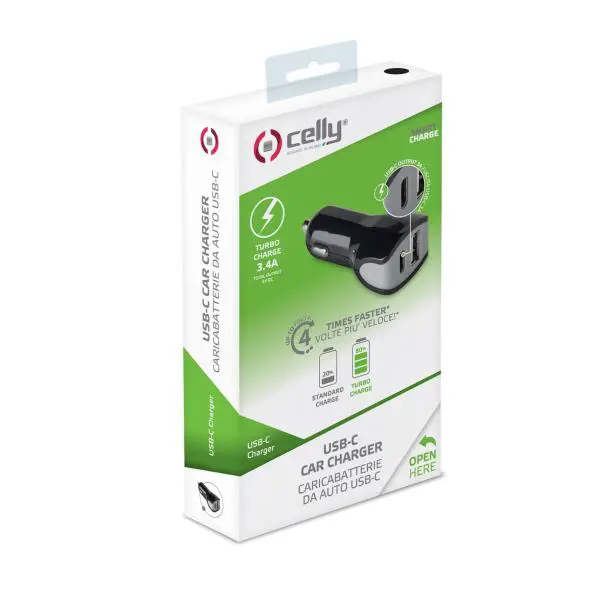 Autolader 1x USB + 1x USB-C 2,4A Zwart