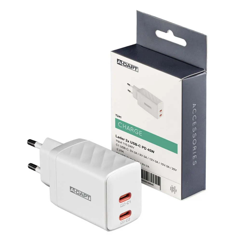 Chargeur domestique 45W 2x USB-C PD blanc
