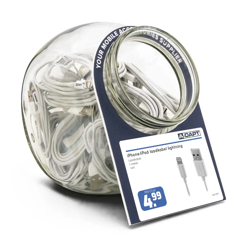 Glass jar charging cable Apple 8-pin white