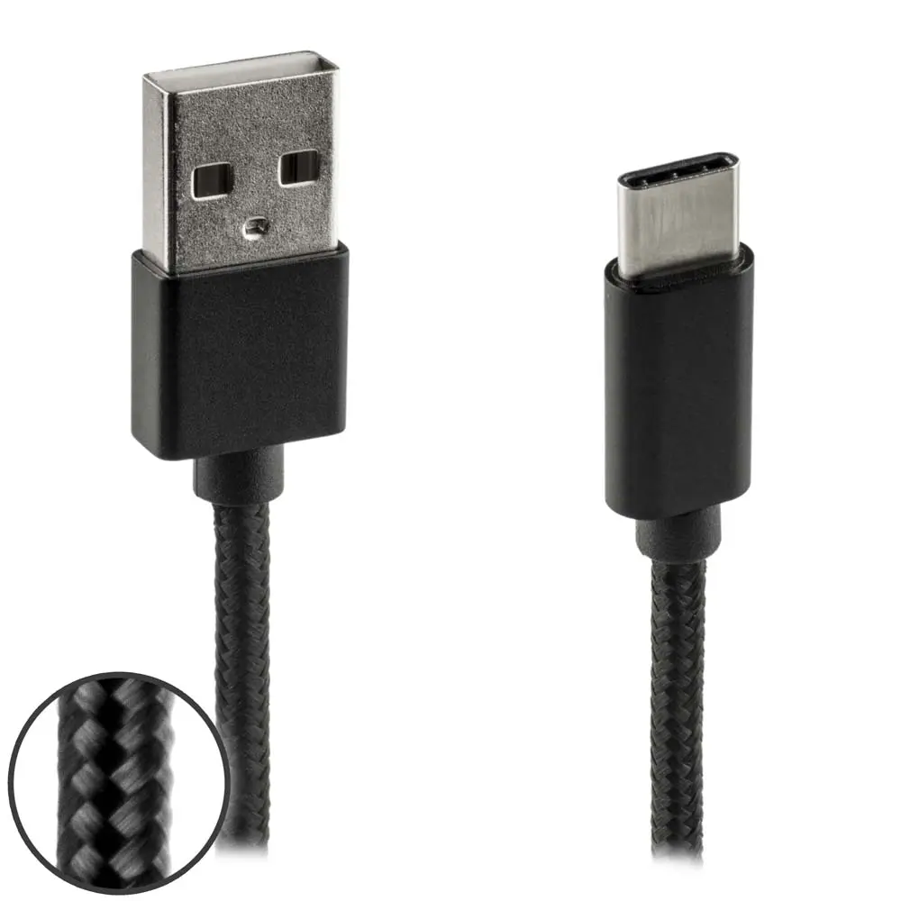 Data en laadkabel USB-C Nylon 1m zwart