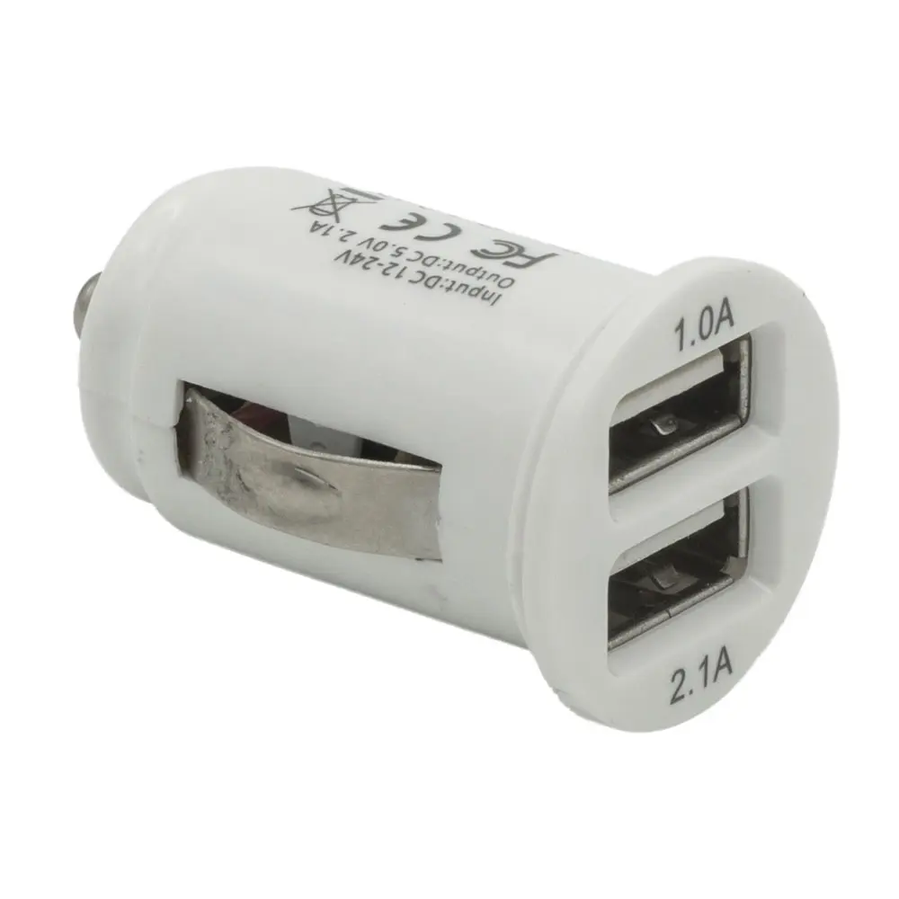 Car charger 2xUSB 2.1A compact white