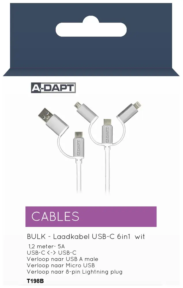 Câble de données et de charge USB-C 6in1 blanc