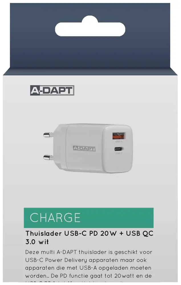 Home Charger USB-C PD 30W + USB QC 3.0 White