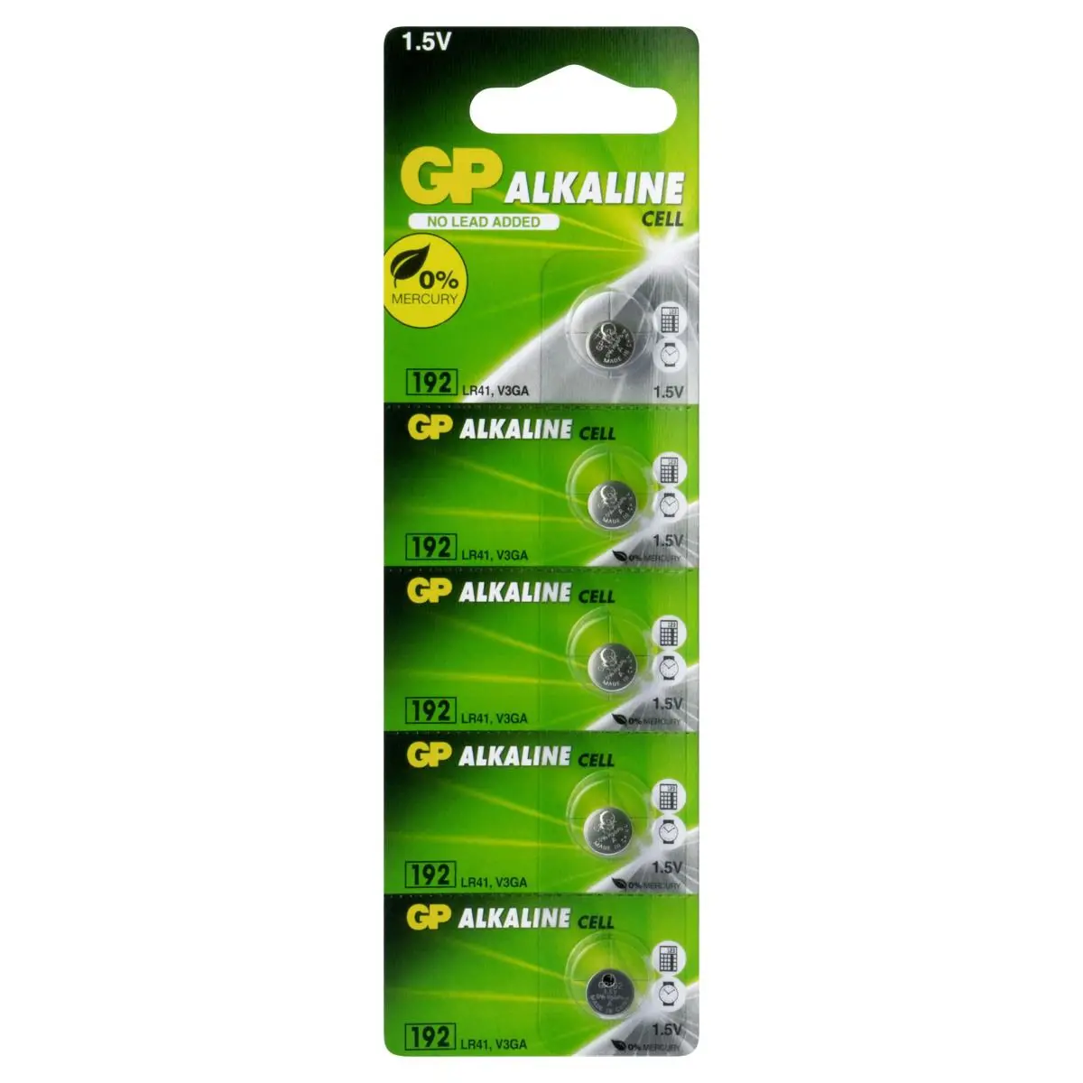 192 GP Alkaline button cell LR41 1.5V 5 pcs.