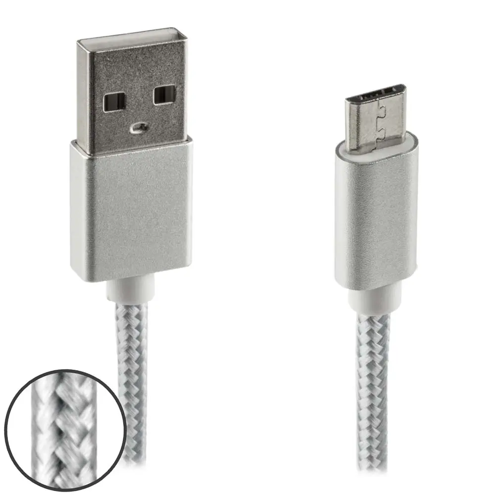 Data en laadkabel Micro USB Nylon 2m zilver