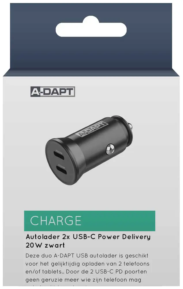 Autolader 2x USB-C Power Delivery 40W zwart