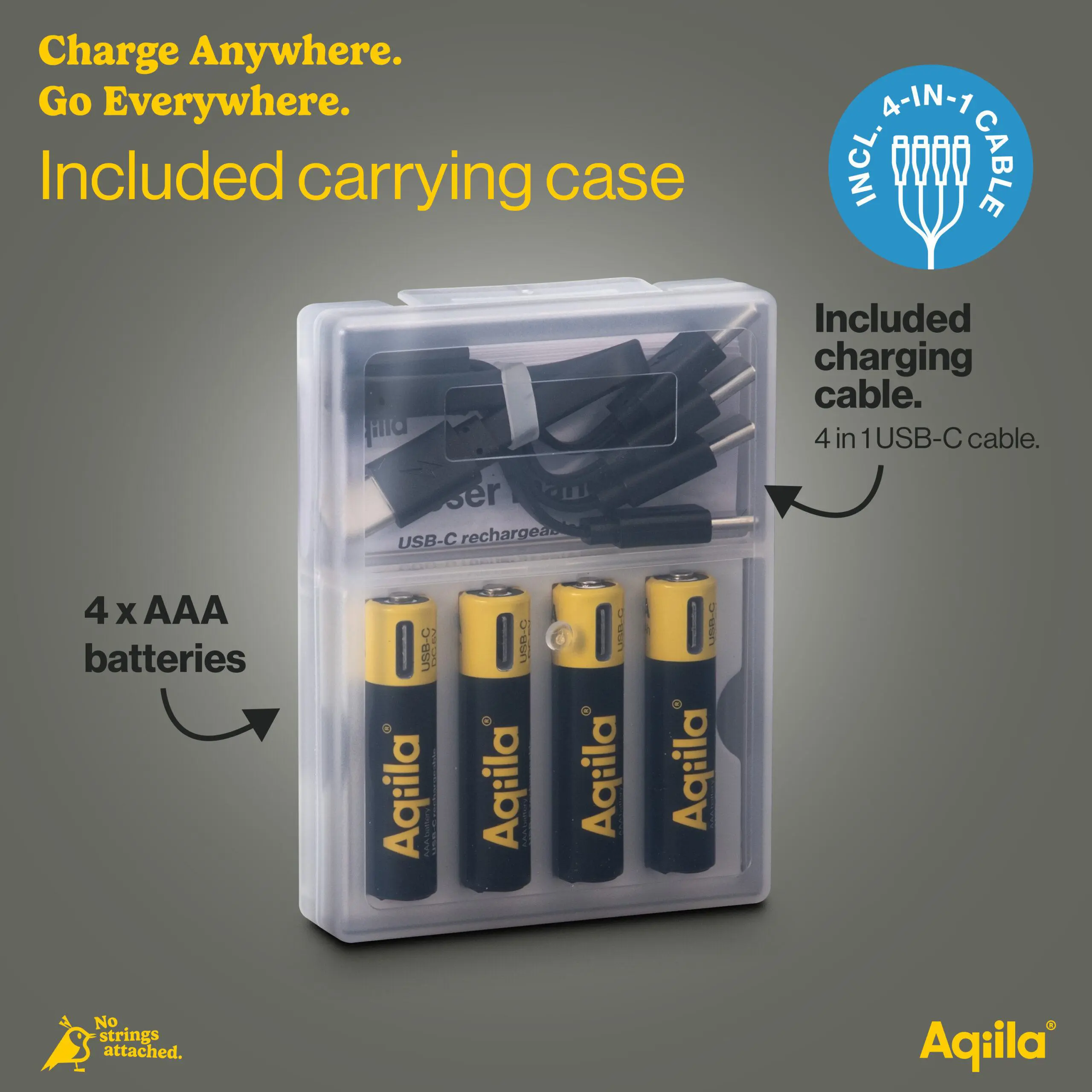 Aqiila AAA Rechargeable Battery Aqiila USB-C 600 mAh Li-Ion 1.5V, 4-pack