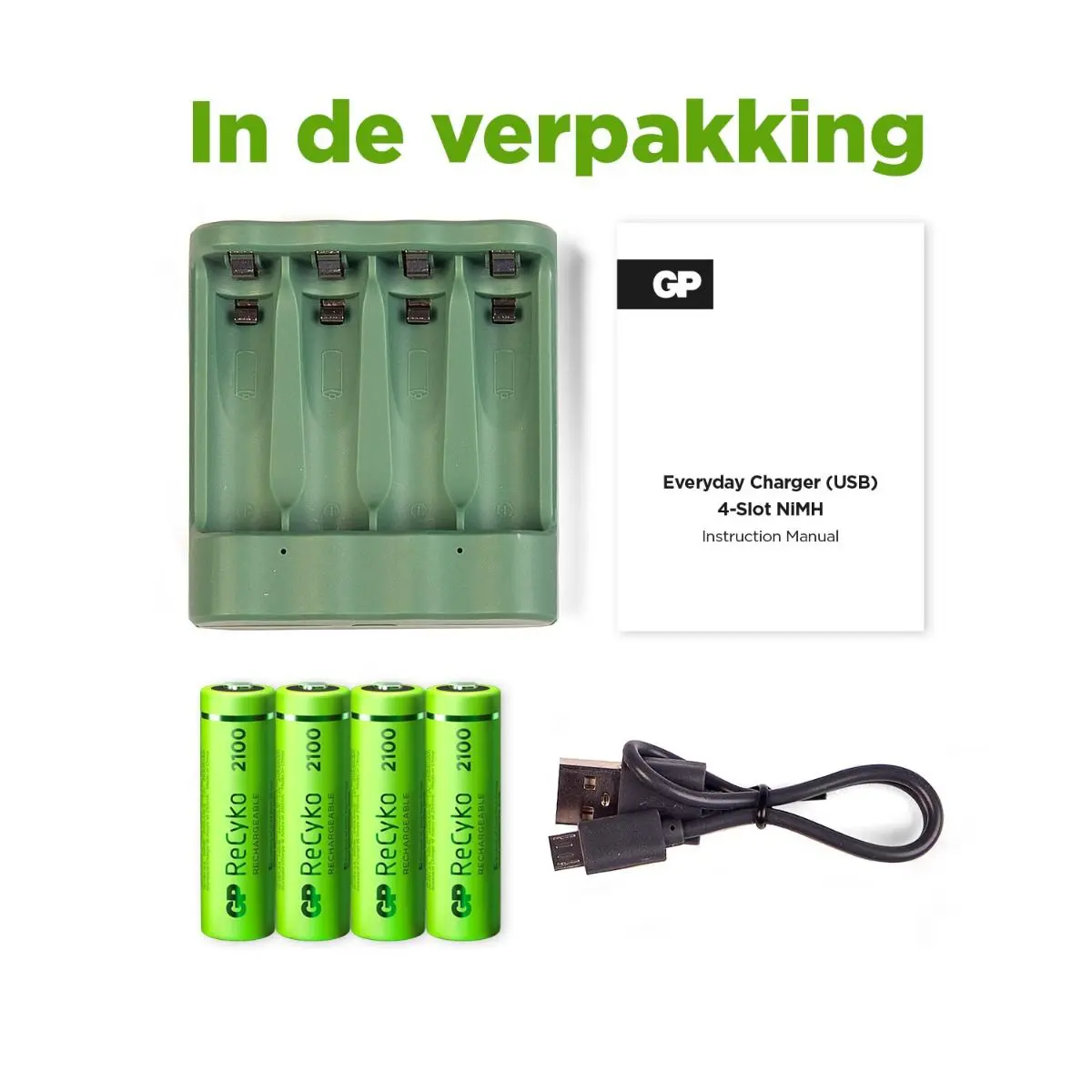 USB-Ladegerät GP B441U 4 x ReCyko AA 2100mAh