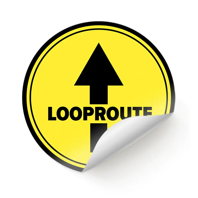 Bodenaufkleber rund gelb "Fussweg"