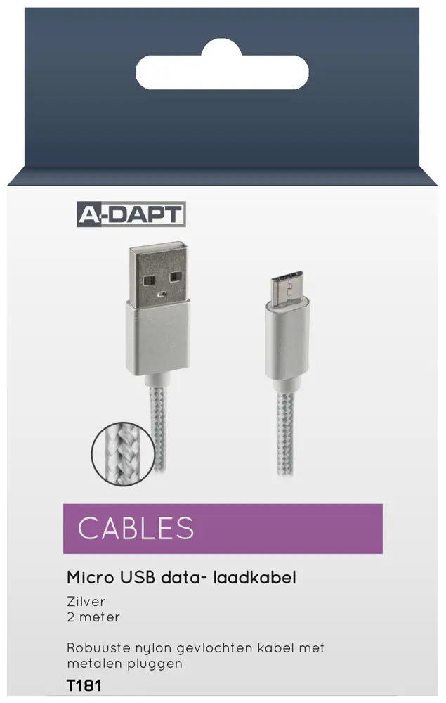 Data and charging cable Micro USB Nylon 2m silver