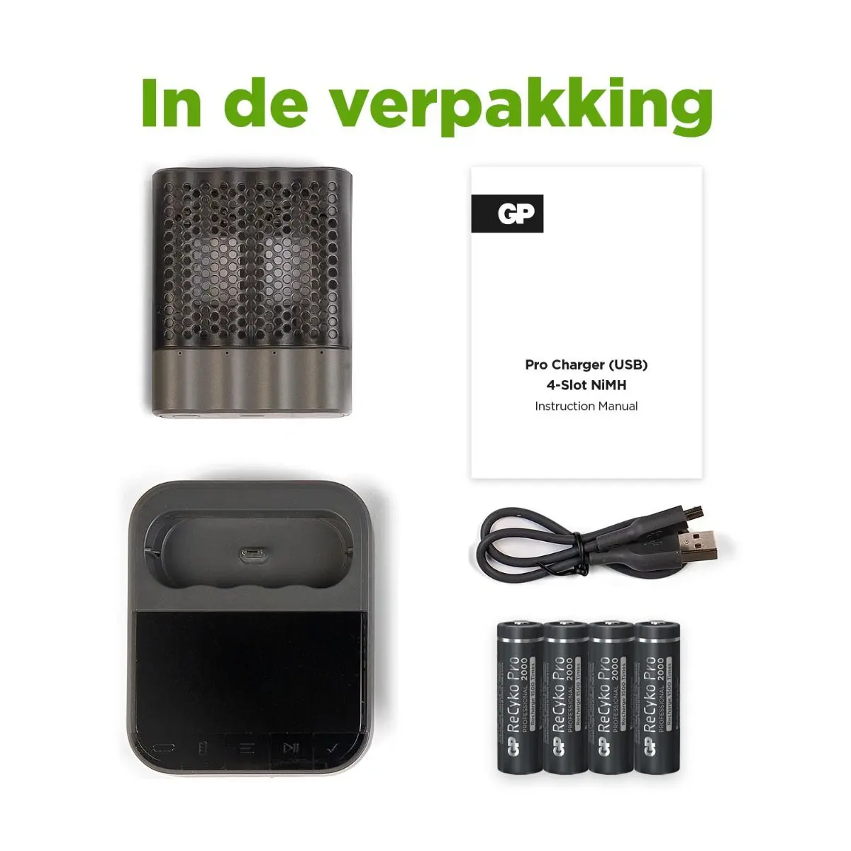 USB batterijlader GP P461 4 x ReCyko Pro AA 2000 mAh dockingstation