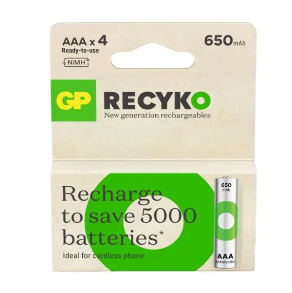 AAA Battery Rechargeable GP NiMH 650 mAh ReCyko 1.2V 4 pcs.