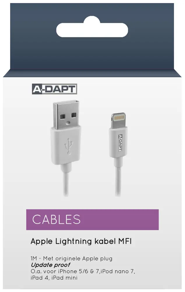 Data and charging cable Apple Lightning MFI 1m white