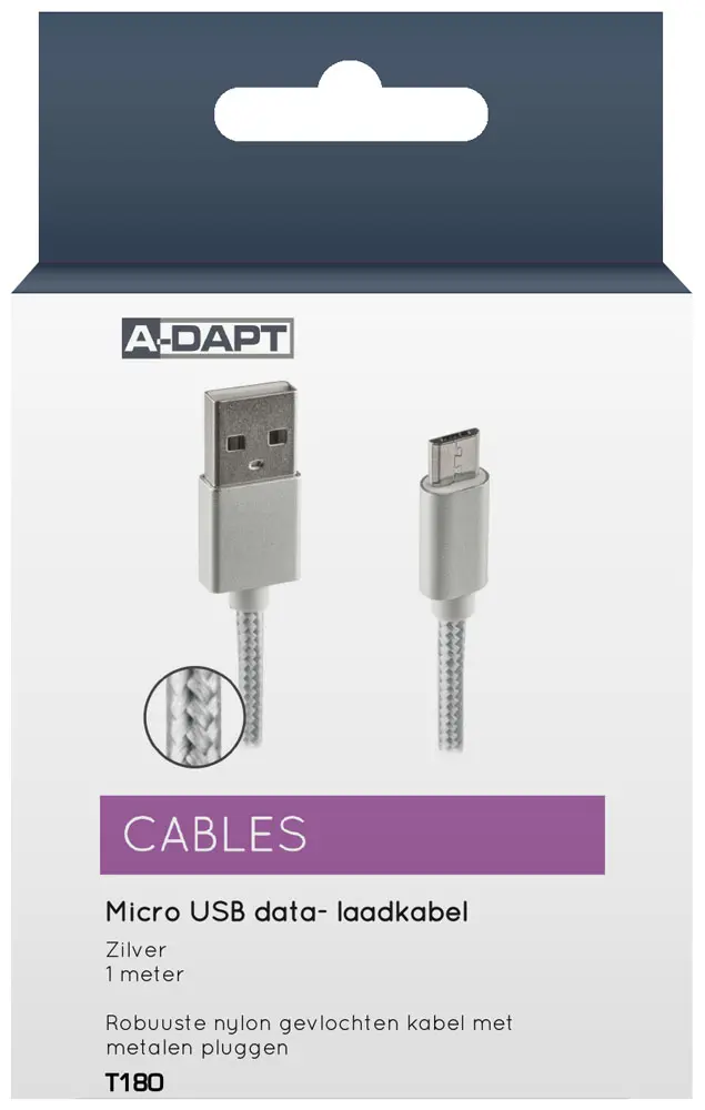 Data and charging cable Micro USB Nylon 1m silver