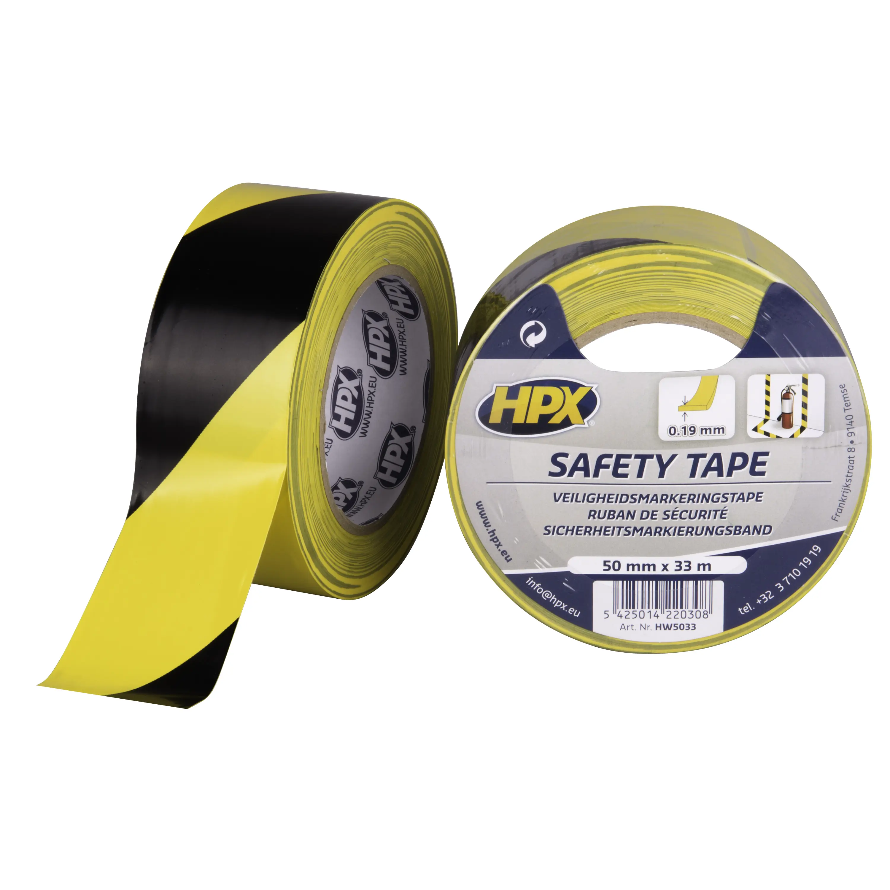 Self-adhesive marking tape - yellow/black 50mm x 33m