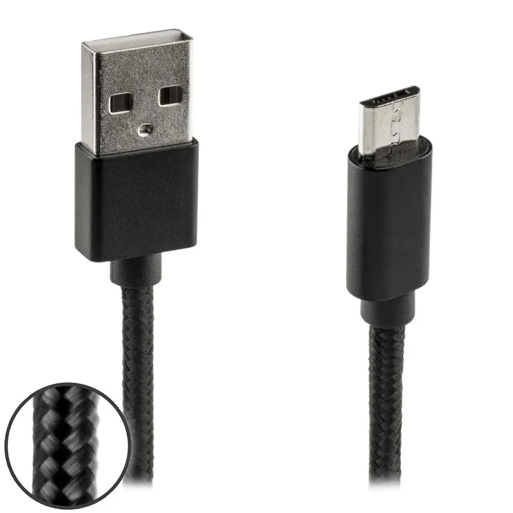 Data en laadkabel Micro USB Nylon 1m zwart