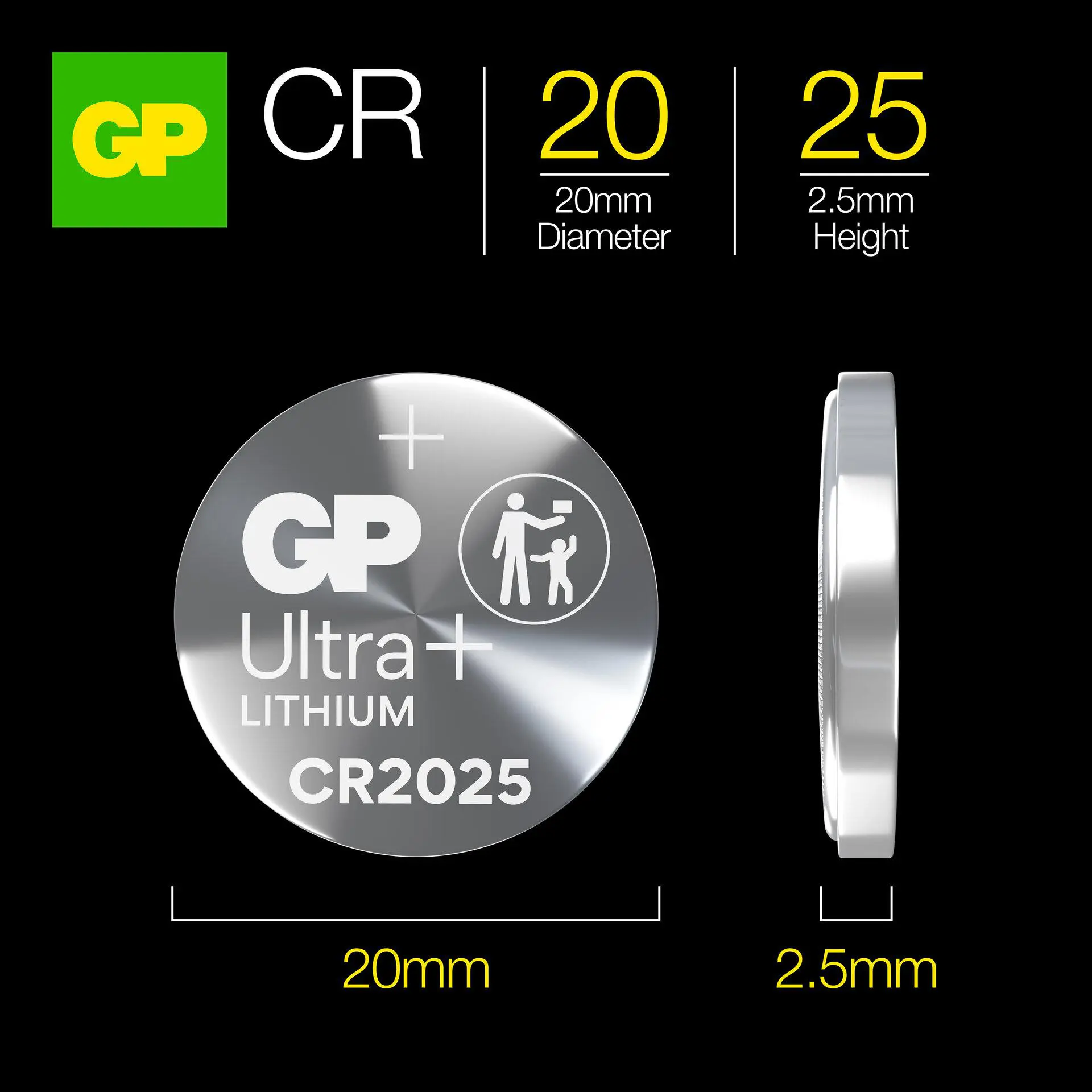 CR2025 GP Ultra Plus Lithium-Knopfzelle 3V 2 Stück