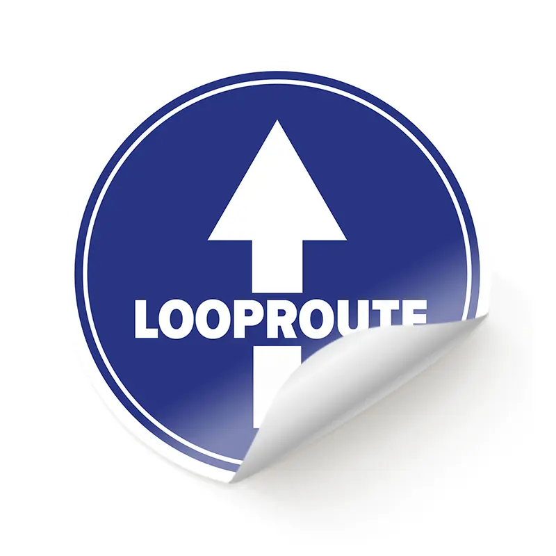 Bodenaufkleber rund blau "Fussweg"