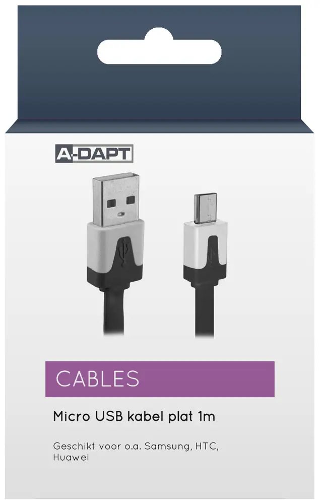 Cable de datos y carga Micro USB plano 1m negro
