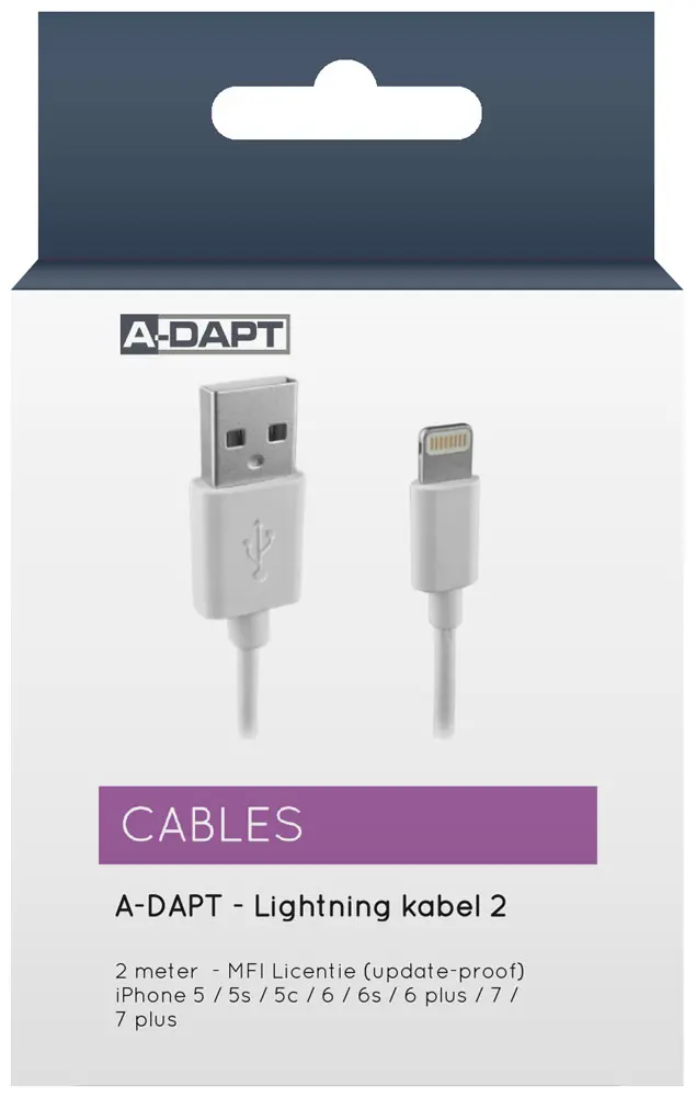 Cable de datos y carga Apple Lightning MFI 2m blanco