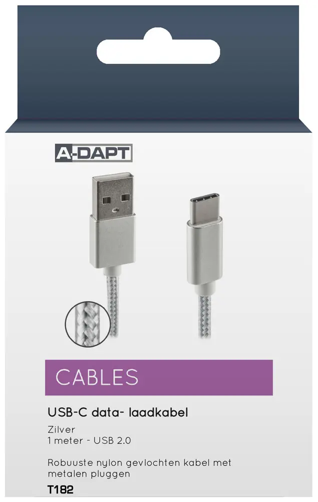 Daten- und Ladekabel USB-C Nylon 1m silber