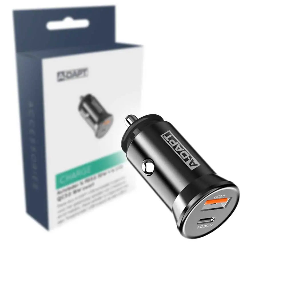Chargeur de voiture 1x PD3.0 30W 1x USB QC3.0 18W noir
