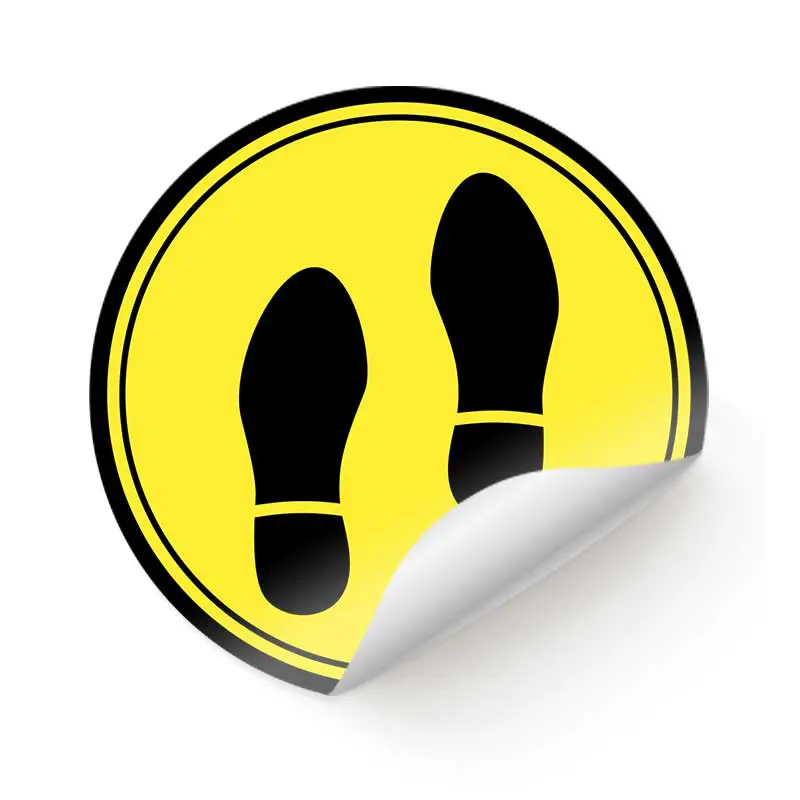 Bodenaufkleber rund gelb "Footsteps