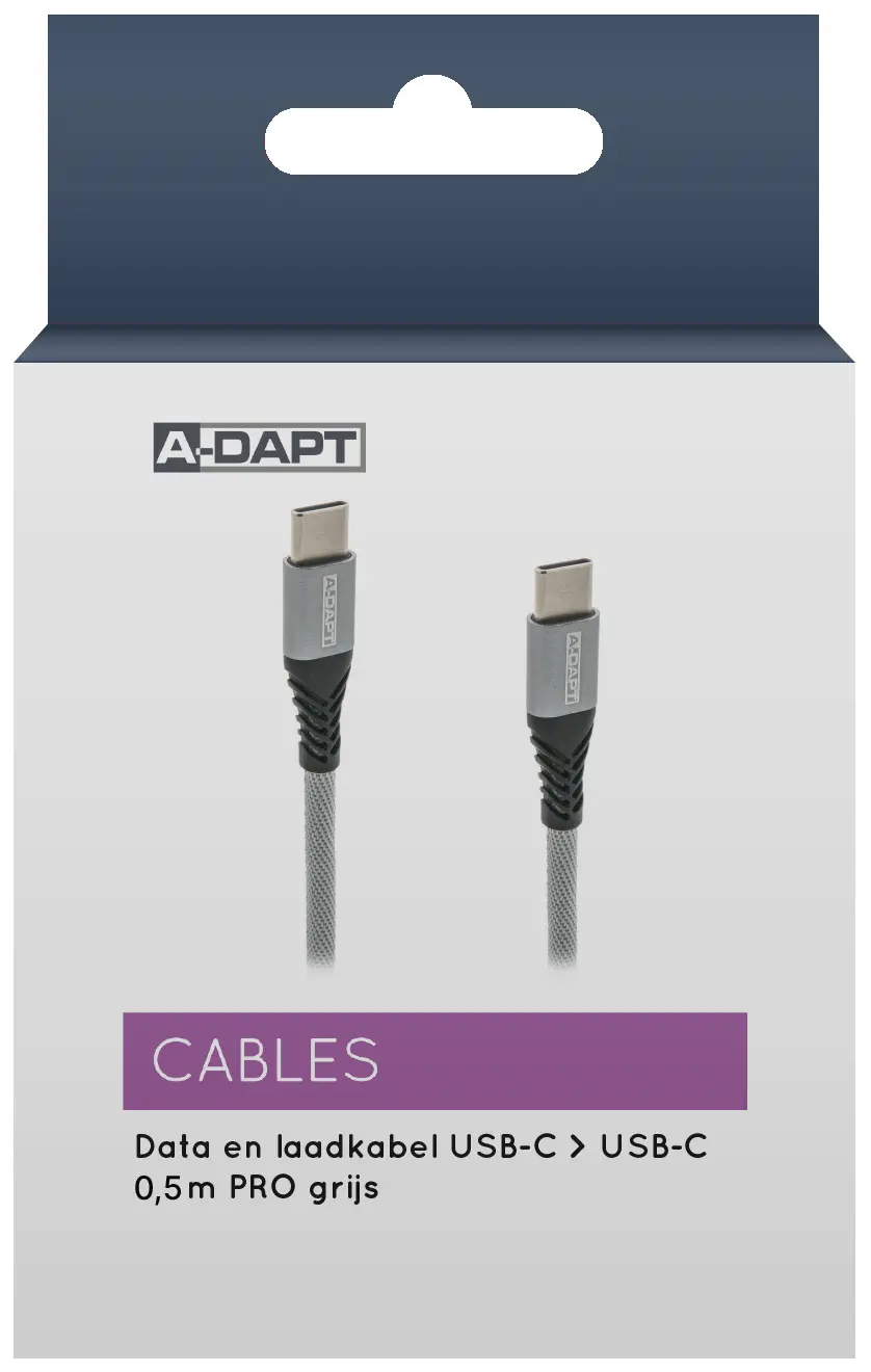 Data en laadkabel USB-C > USB-C 0.5m PRO grijs