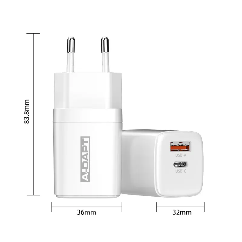 Home Charger USB-C PD 30W + USB QC 3.0 White