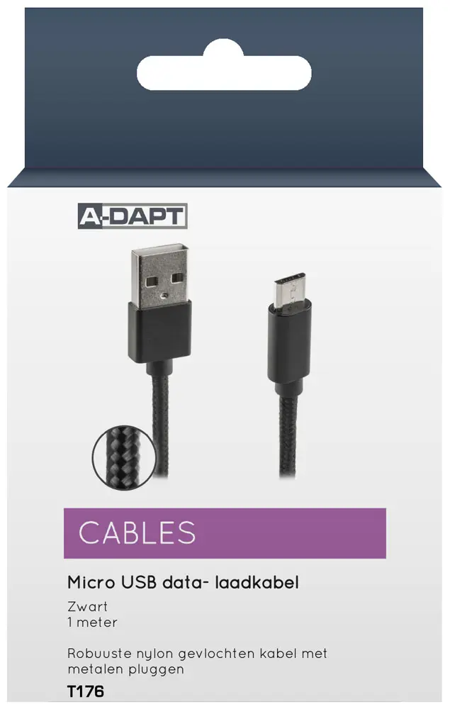 Daten- und Ladekabel Micro USB Nylon 1m schwarz
