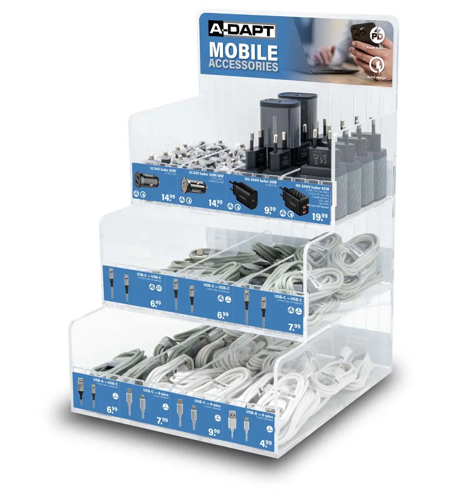 A-DAPT counter display smartphone cables and chargers V4