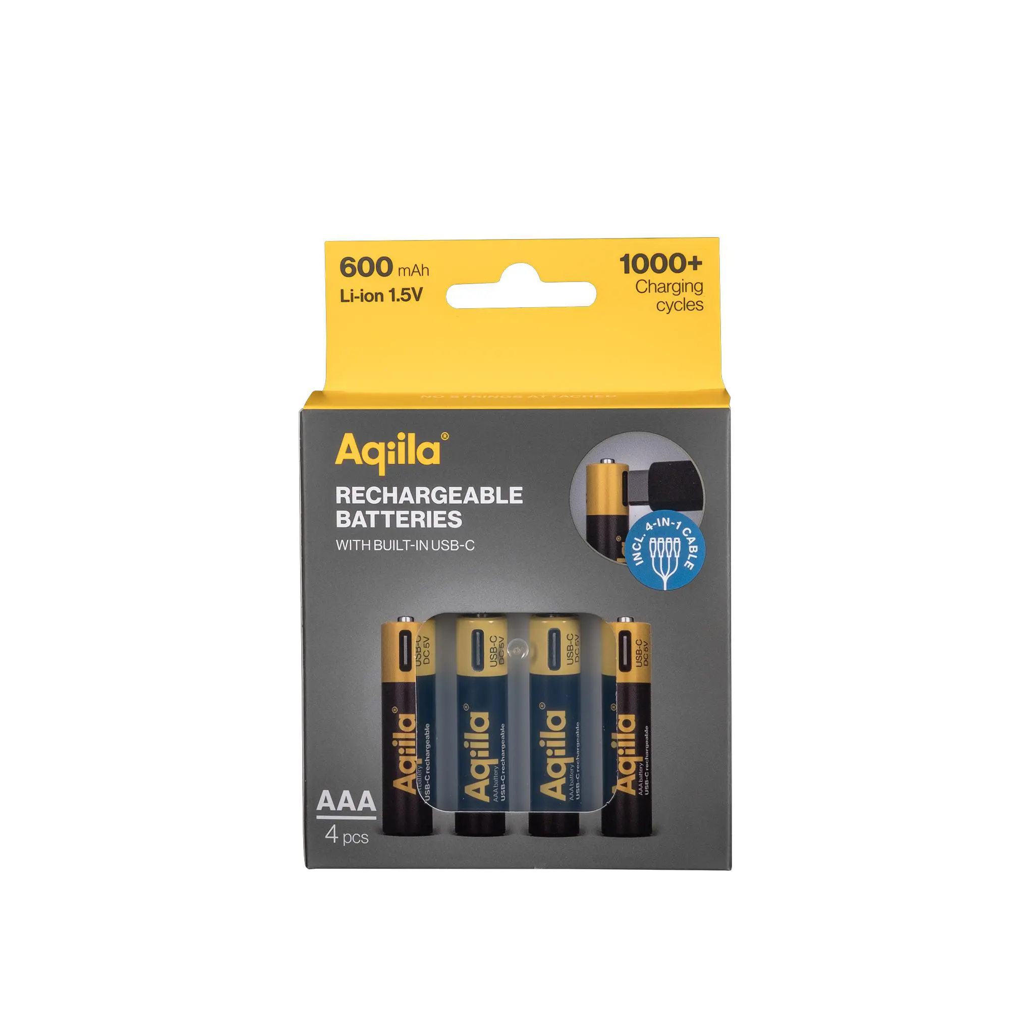 Aqiila AAA Rechargeable Battery Aqiila USB-C 600 mAh Li-Ion 1.5V, 4-pack